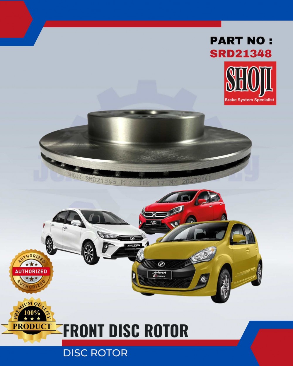 Front Disc Rotor-Perodua Myvi-Bezza-Axia-SHOJI-SRD21348 | JCA AUTO SUPPLY