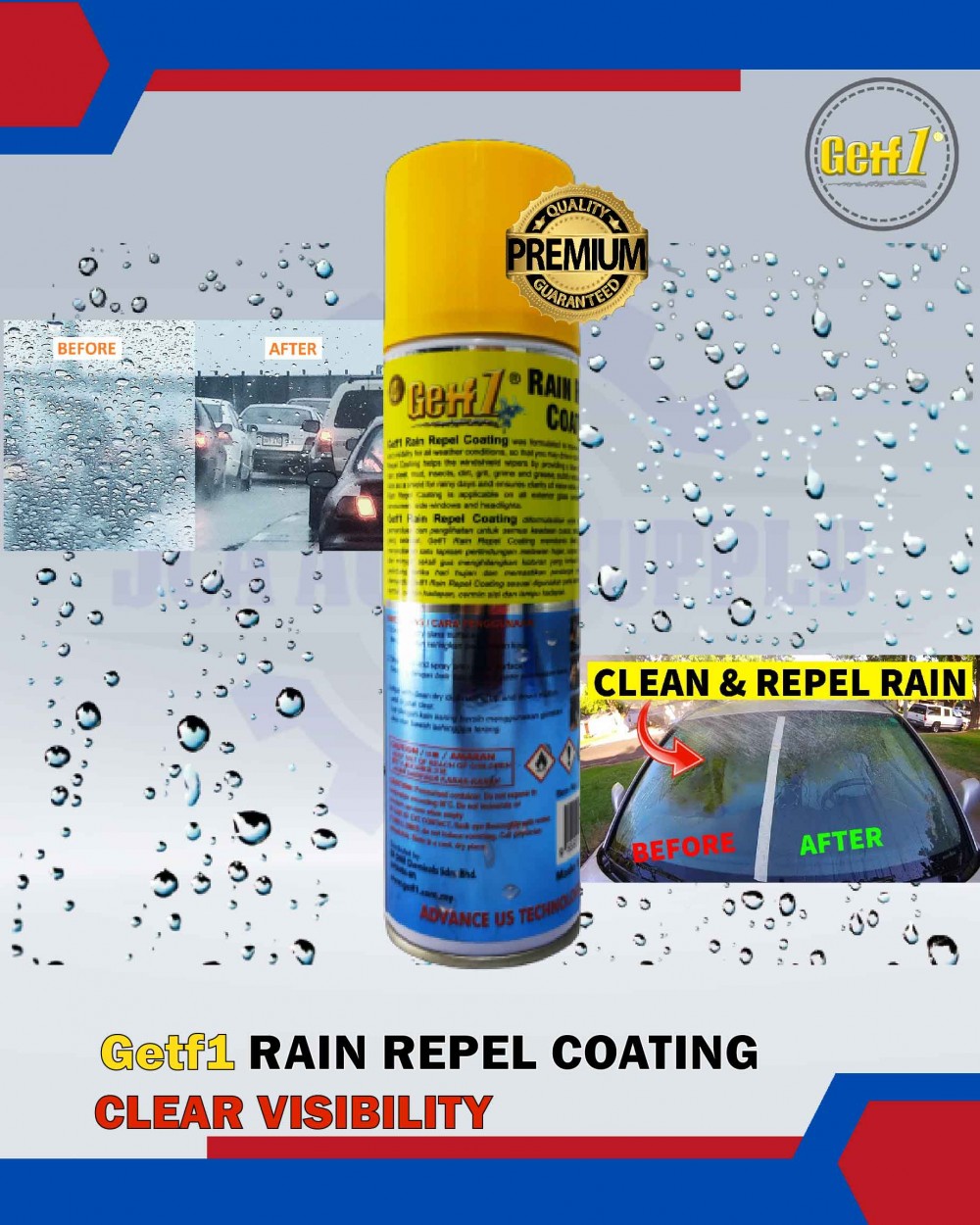 GETF1 Rain Repel Coating Clear Visibility (220ml) | JCA AUTO SUPPLY