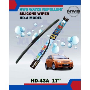 NWB Wiper Blade Water Repellent Silicone Hd-A Model-Satria Neo-Saga Blm-Inspira-Wira-Alza 1.5-Kenari-Myvi 1.5-HD-43A 17''