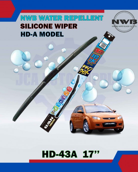 NWB Wiper Blade Water Repellent Silicone Hd-A Model-Satria Neo-Saga Blm-Inspira-Wira-Alza 1.5-Kenari-Myvi 1.5-HD-43A 17'' image