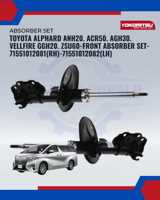 Showing image for Toyota Alphard ANH20. ACR50. AGH30. Vellfire GGH20. ZSU60-Front Absorber Set- 71551012081(RH)-71551012082(LH) Toyota Alphard ANH20. ACR50. AGH30. Vellfire GGH20. ZSU60-Front Absorber Set- 71551012081(RH)-71551012082(LH) Absorber image