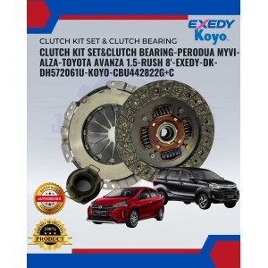 Clutch Kit Set & Clutch Bearing-Perodua Myvi-Alza-Toyota Avanza 1.5-Rush 8'-Exedy-DK-DH572061U-Koyo-CBU442822G+C