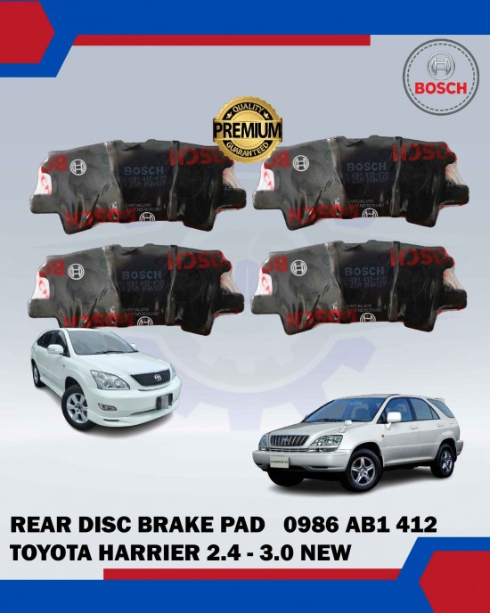 REAR DISC BRAKE PAD (4PCS)-TOYOTA HARRIER 2.4-3.0 NEW-LEXUS RX300-RX350-BOSCH-0986AB1412 Brake System image