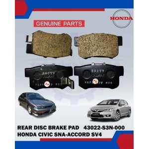 Rear Disc Brake Pad (4pcs)-Honda Civic SNA-SNB-Accord SDA-SV4-Stream S7A-HONDA ORIGINAL-43022-S3N-000