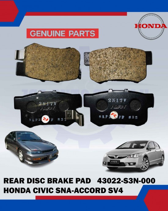 REAR DISC BRAKE PAD (4PCS)-HONDA CIVIC SNA-SNB-ACCORD SDA-SV4-STREAM S7A-HONDA ORIGINAL-43022-S3N-000 Brake System image