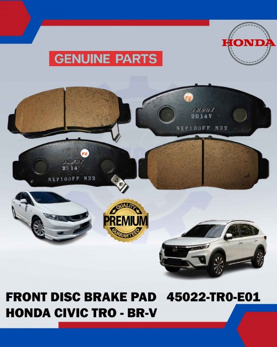 FRONT DISC BRAKE PAD (4PCS)-HONDA CIVIC TRO-BR-V-HONDA ORIGINAL-45022-TR0-E01 Brake System image