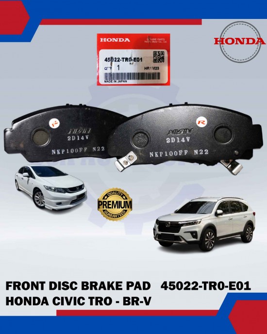 FRONT DISC BRAKE PAD (4PCS)-HONDA CIVIC TRO-BR-V-HONDA ORIGINAL-45022-TR0-E01 Brake System image