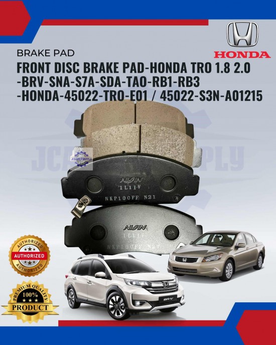 Front Disc Brake Pad-Honda TRO 1.8 2.0-BRV-SNA-S7A-SDA-TAO-RB1-RB3-HONDA-45022-TRO-E01-45022-S3N-A01215 image