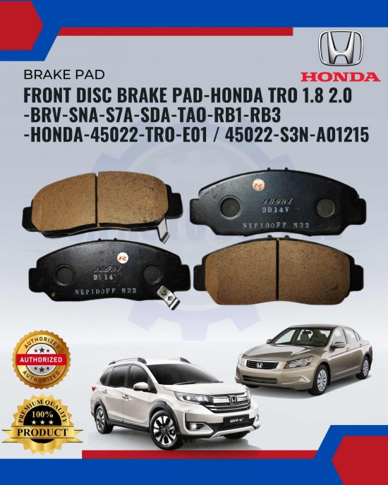 Front Disc Brake Pad-Honda TRO 1.8 2.0-BRV-SNA-S7A-SDA-TAO-RB1-RB3-HONDA-45022-TRO-E01-45022-S3N-A01215 image