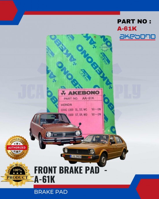 Honda Civic (1300, 1500) Front Brake Pads - AKEBONO - A-61K Brake System image