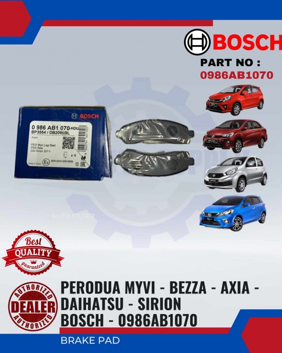 BRAKE PAD - PERODUA MYVI - BEZZA - AXIA - DAIHATSU - SIRION - BOSCH - 0986AB1070 image