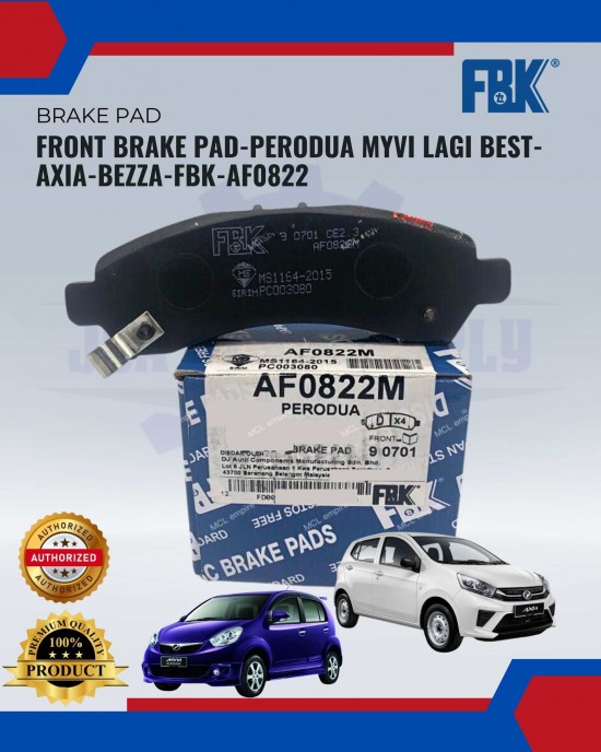 Front Brake Pad-Perodua Myvi Lagi Best-Axia-Bezza-FBK-AF0822 Brake System image