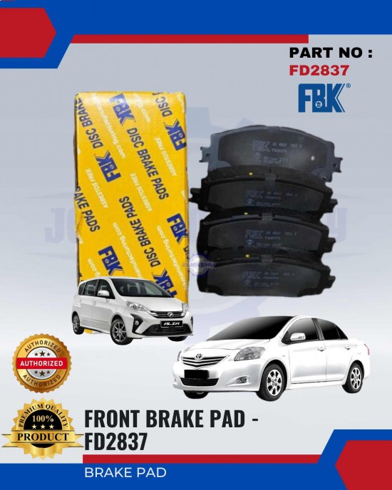 Perodua Alza - Toyota Vios NCP93 Front Disc Brake Pad - FBK - FD2837 Brake System image