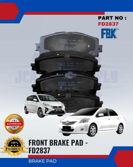 Perodua Alza - Toyota Vios NCP93 Front Disc Brake Pad - FBK - FD2837 Brake System image