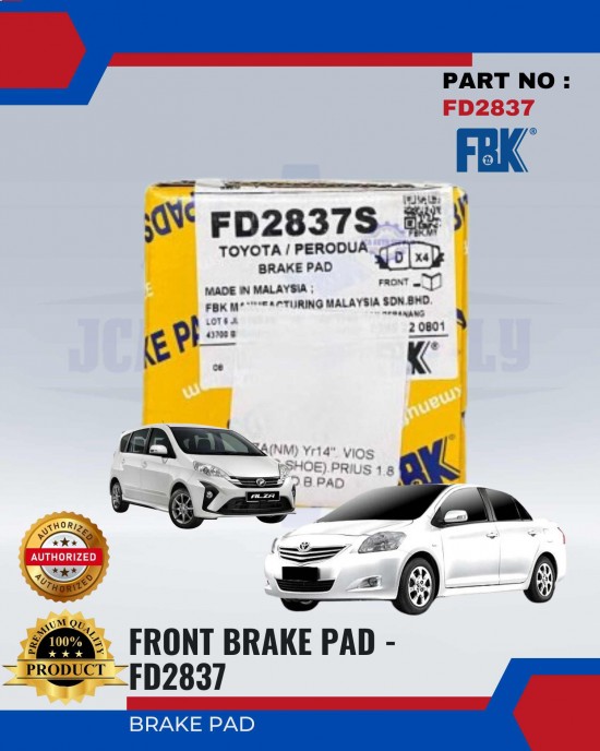 Perodua Alza - Toyota Vios NCP93 Front Disc Brake Pad - FBK - FD2837 Brake System image