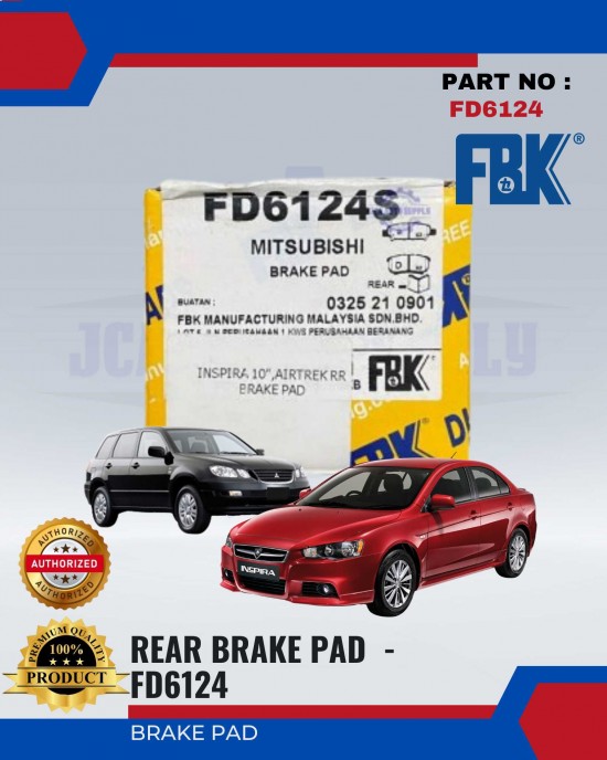 Proton Inspira - Mitsubishi Airtrek Rear Disc Brake Pad - FBK - FD6124 Brake System image