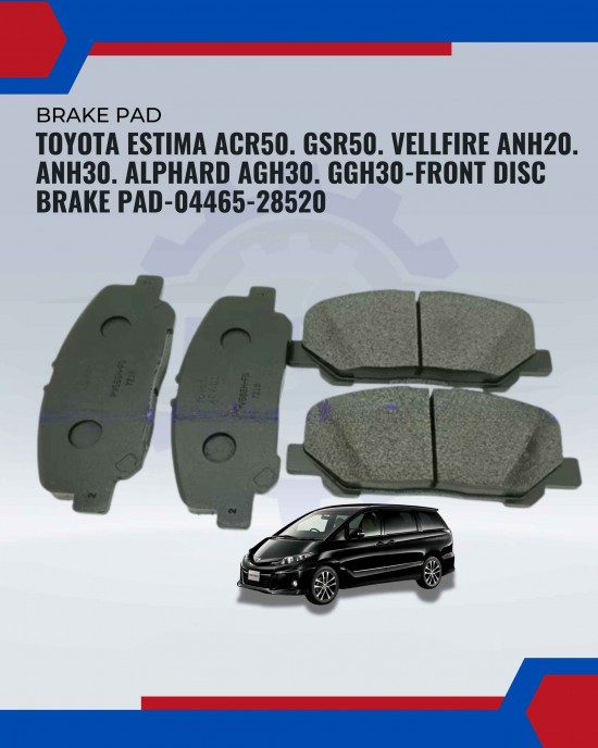 Toyota Estima ACR50. GSR50. Vellfire ANH20. ANH30. Alphard AGH30. GGH30-Front Disc Brake Pad-04465-28520 Toyota Estima ACR50. GSR50. Vellfire ANH20. ANH30. Alphard AGH30. GGH30-Front Disc Brake Pad-04465-28520
