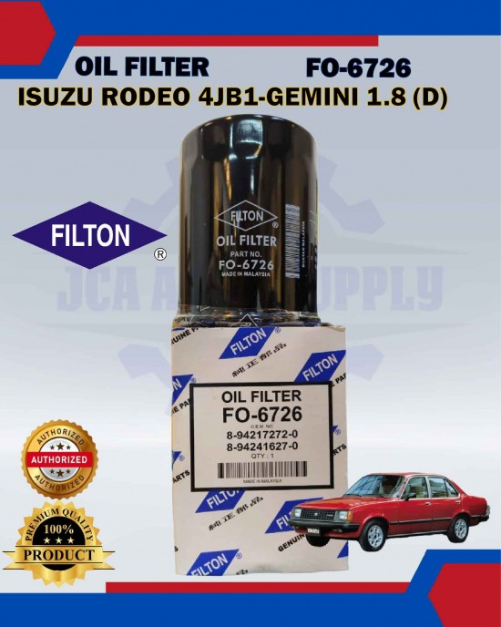 Oil Filter-Isuzu Rodeo 4JB1-Gemini 1.8 (D)-NHR-Hicom 2.8-FB300-FILTON-FO-6726 image