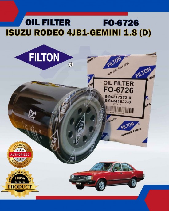 Oil Filter-Isuzu Rodeo 4JB1-Gemini 1.8 (D)-NHR-Hicom 2.8-FB300-FILTON-FO-6726 image