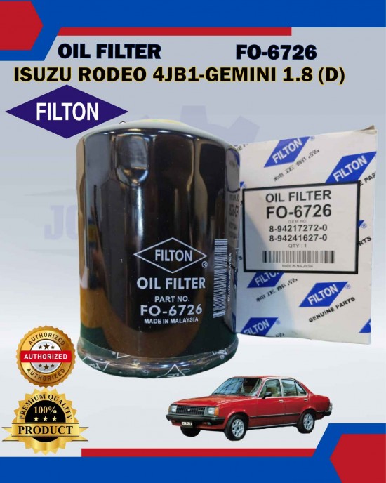 Oil Filter-Isuzu Rodeo 4JB1-Gemini 1.8 (D)-NHR-Hicom 2.8-FB300-FILTON-FO-6726 image