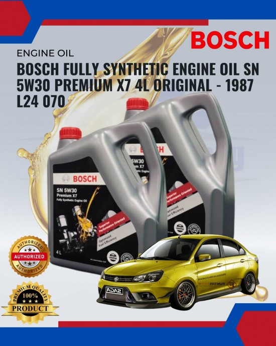 BOSCH FULLY SYNTHETIC ENGINE OIL SN 5W30 PREMIUM X7 4L ORIGINAL - 1987 L24 070 Engine Oils & Fluids image