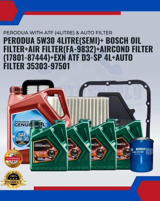 PERODUA with ATF (4Litre) & AUTO FILTER-MYVI OM TO LAGIBEST 2005-2013 (LAGIBEST: 2011-2014) ALZA OM (2010-2014)-PERODUA PACKAGE Engine Oil & Fluids image