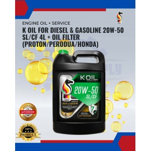 K Oil For Diesel & Gasoline 20W-50 SL/CF 4L + Oil Filter (Proton/Perodua/Honda)