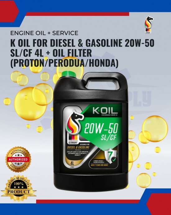 K OIL FOR DIESEL & GASOLINE 20W-50 SL/CF 4L + OIL FILTER (PROTON/PERODUA/HONDA) image