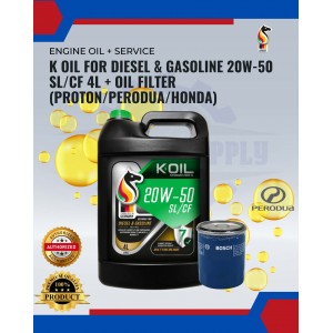 K Oil For Diesel & Gasoline 20W-50 SL/CF 4L + Oil Filter (Proton/Perodua/Honda)