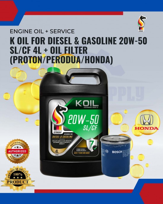 K OIL FOR DIESEL & GASOLINE 20W-50 SL/CF 4L + OIL FILTER (PROTON/PERODUA/HONDA) image