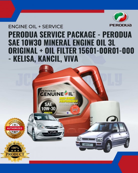 PERODUA Service Package - PERODUA SAE 10W30 Mineral Engine Oil 3L ORIGINAL + Oil Filter 15601-00R01-000 - KELISA, KANCIL, VIVA Engine Oils & Fluids image