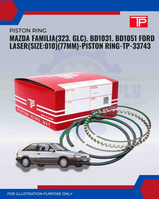 Mazda Familia (323. GLC). BD1031. BD1051 Ford Laser (Size:010)(77mm)-Piston Ring-TP-33743 Mazda Familia (323. GLC). BD1031. BD1051 Ford Laser (Size:010)(77mm)-Piston Ring-TP-33743