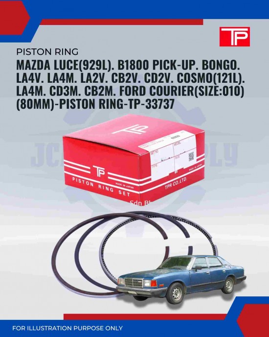 Mazda Luce (929L). B1800 Pick-Up. Bongo. LA4V. LA4M. LA2V. CB2V. CD2V. Cosmo (121L). LA4M. CD3M. CB2M. Ford Courier (Size010)(80mm)-Piston Ring-TP-33737