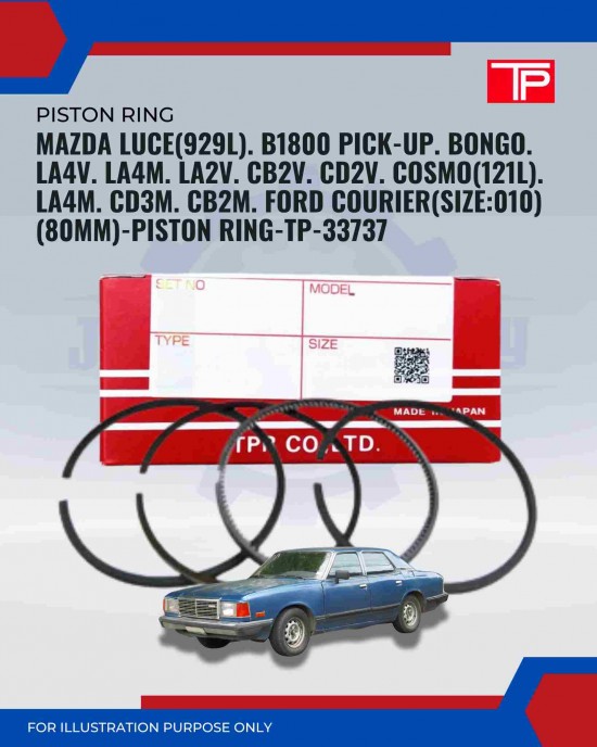 Mazda Luce (929L). B1800 Pick-Up. Bongo. LA4V. LA4M. LA2V. CB2V. CD2V. Cosmo (121L). LA4M. CD3M. CB2M. Ford Courier (Size010)(80mm)-Piston Ring-TP-33737