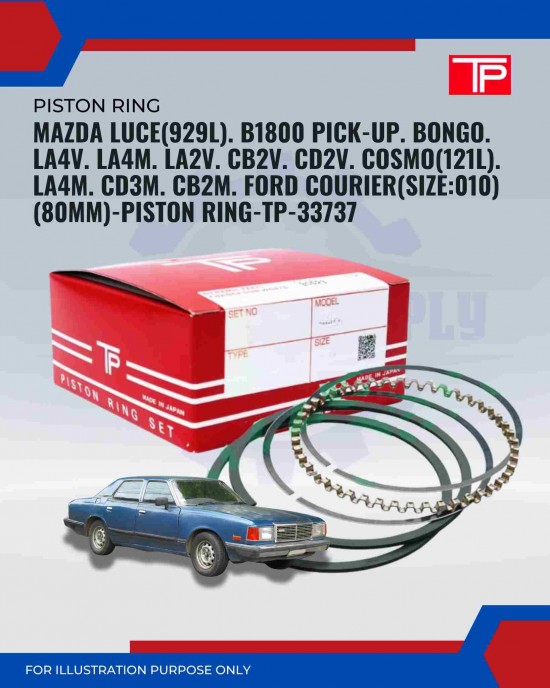 Mazda Luce (929L). B1800 Pick-Up. Bongo. LA4V. LA4M. LA2V. CB2V. CD2V. Cosmo (121L). LA4M. CD3M. CB2M. Ford Courier (Size010)(80mm)-Piston Ring-TP-33737
