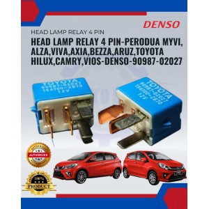 Head Lamp Relay 4 Pin-Perodua Myvi-Alza-Viva-Axia-Bezza-Aruz-Toyota Hilux-Camry-Vios-DENSO-90987-02027