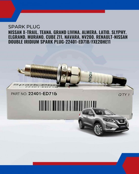 Nissan X-Trail. Teana. Grand Livina. Almera. Latio. Slyphy. Elgrand. Murano. Cube Z11. Navara. NV200. Renault-Nissan Double Iridium Spark Plug-22401-ED71B/FXE20HE11 Nissan X-Trail. Teana. Grand Livina. Almera. Latio. Slyphy. Elgrand. Murano. Cube Z11. Navara. NV200. Renault-Nissan Double Iridium Spark Plug-22401-ED71B/FXE20HE11