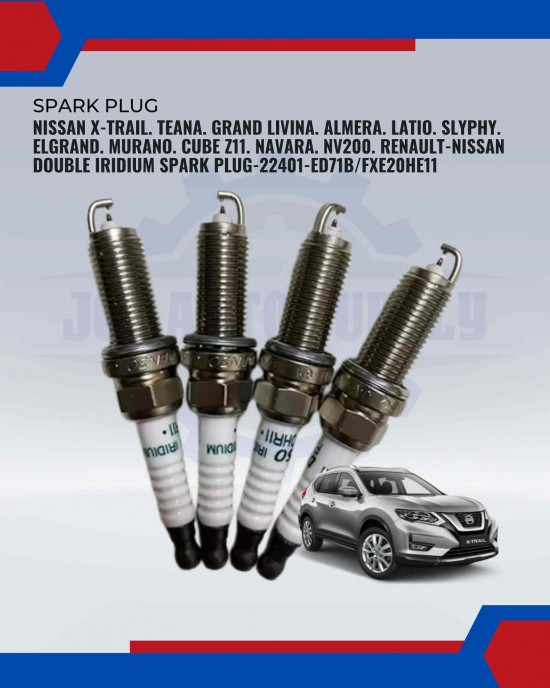 Nissan X-Trail. Teana. Grand Livina. Almera. Latio. Slyphy. Elgrand. Murano. Cube Z11. Navara. NV200. Renault-Nissan Double Iridium Spark Plug-22401-ED71B/FXE20HE11 Nissan X-Trail. Teana. Grand Livina. Almera. Latio. Slyphy. Elgrand. Murano. Cube Z11. Navara. NV200. Renault-Nissan Double Iridium Spark Plug-22401-ED71B/FXE20HE11