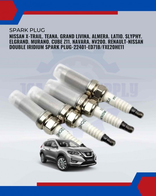 Nissan X-Trail. Teana. Grand Livina. Almera. Latio. Slyphy. Elgrand. Murano. Cube Z11. Navara. NV200. Renault-Nissan Double Iridium Spark Plug-22401-ED71B/FXE20HE11 Nissan X-Trail. Teana. Grand Livina. Almera. Latio. Slyphy. Elgrand. Murano. Cube Z11. Navara. NV200. Renault-Nissan Double Iridium Spark Plug-22401-ED71B/FXE20HE11