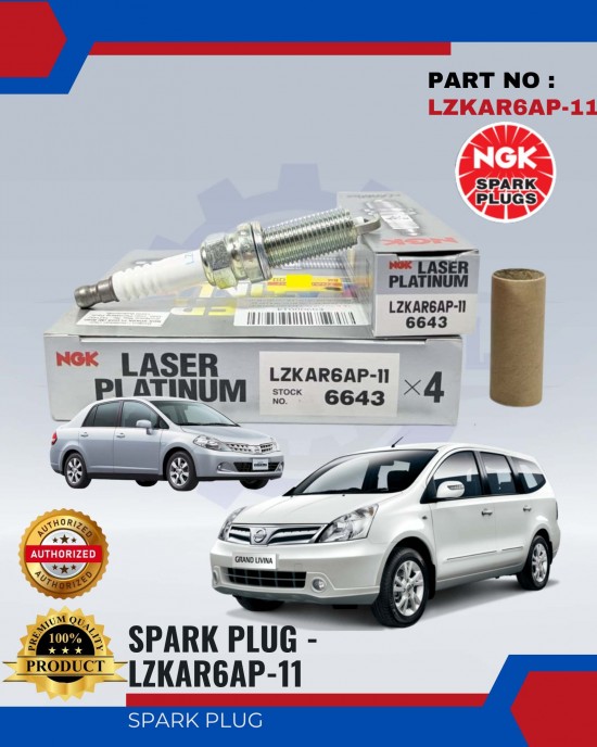 Nissan Latio 1.6/1.8 - Livina Spark Plug - NGK PREMIUM - LZKAR6AP-11 (4PCS/SET) Spark Plug & Plug Cables image