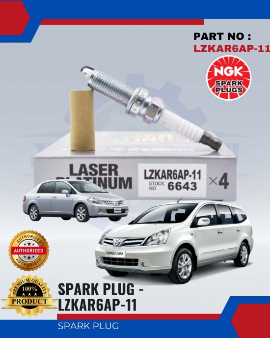 Nissan Latio 1.6/1.8 - Livina Spark Plug - NGK PREMIUM - LZKAR6AP-11 (4PCS/SET) Spark Plug & Plug Cables image