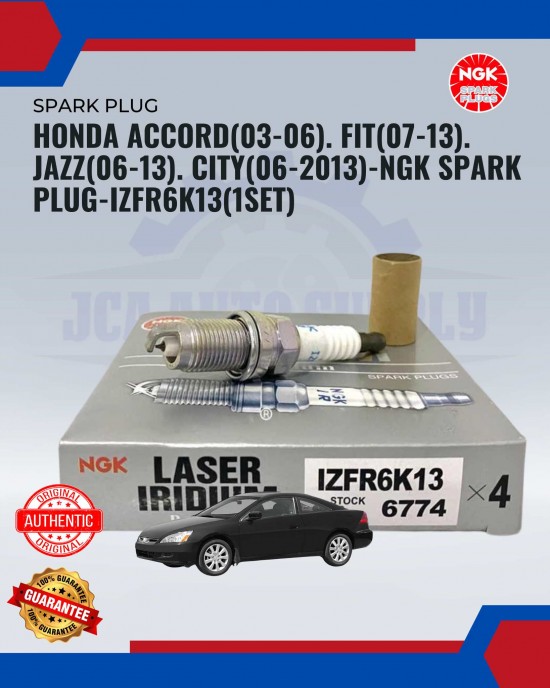 Showing image for Honda Accord (03-06). Fit (07-13). Jazz (06-13). City (06-2013)-NGK Spark Plug-IZFR6K13(1SET) Honda Accord (03-06). Fit (07-13). Jazz (06-13). City (06-2013)-NGK Spark Plug-IZFR6K13(1SET) Spark Plug image