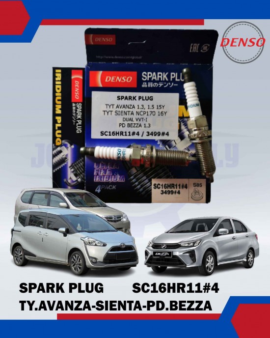 Toyota Avanza - Sienta - Perodua Bezza Spark Plug - Denso - SC16HR11#4 (3499#4) Spark Plug & Plug Cables image