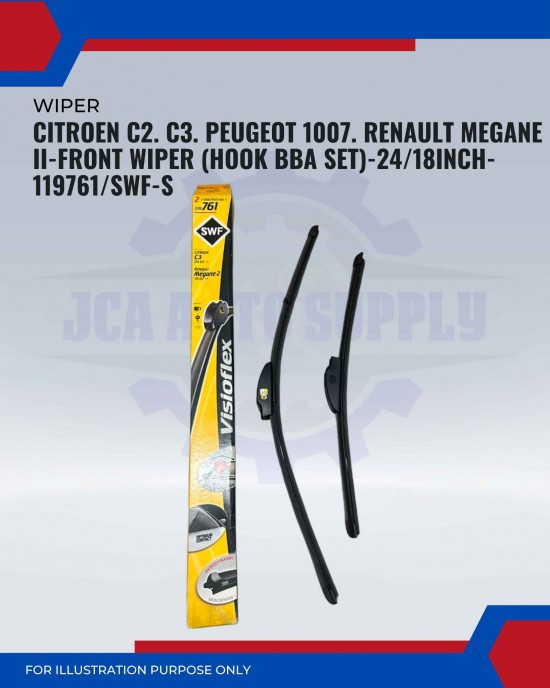 Front Wiper (Hook BBA Set)-Citroen C2. C3. Peugeot 1007. Renault Megane II-24/18 Inch-119761/SWF-S Front Wiper (Hook BBA Set)-Citroen C2. C3. Peugeot 1007. Renault Megane II-24/18 Inch-119761/SWF-S