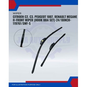 Front Wiper (Hook BBA Set)-Citroen C2. C3. Peugeot 1007. Renault Megane II-24/18 Inch-119761/SWF-S Front Wiper (Hook BBA Set)-Citroen C2. C3. Peugeot 1007. Renault Megane II-24/18 Inch-119761/SWF-S