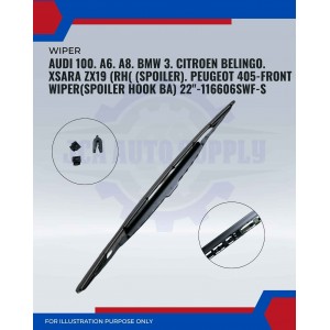 Front Wiper (Spoiler Hook BA)-Audi 100. A6. A8. BMW 3. Citroen Belingo. XSara. ZX19(RH)(Spoiler). Peugeot 22. 405-22inch-116606/SWF-S Front Wiper (Spoiler Hook BA)-Audi 100. A6. A8. BMW 3. Citroen Belingo. XSara. ZX19(RH)(Spoiler). Peugeot 22. 405-22inch-116606/SWF-S