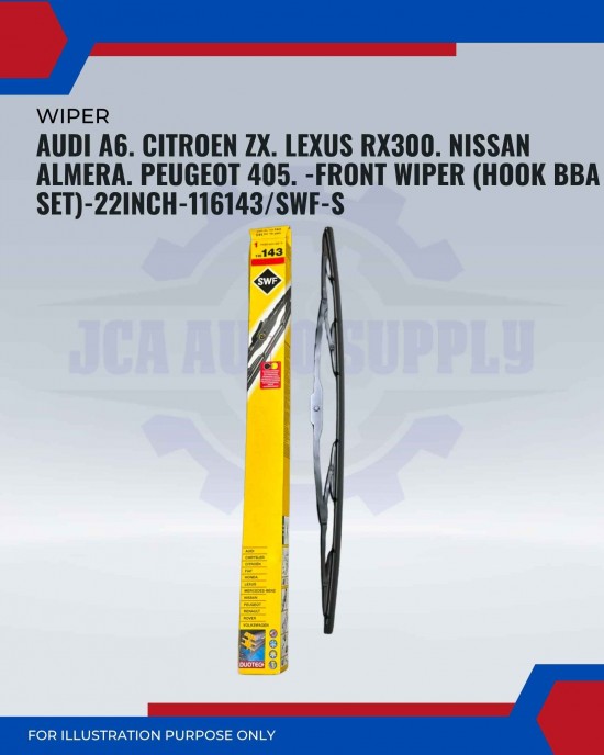 Front Wiper (Hook BA)-Audi A6. Citroen ZX. Lexus RX300. Nissan Almera. Peugeot 405-22 Inch-116143SWF-S