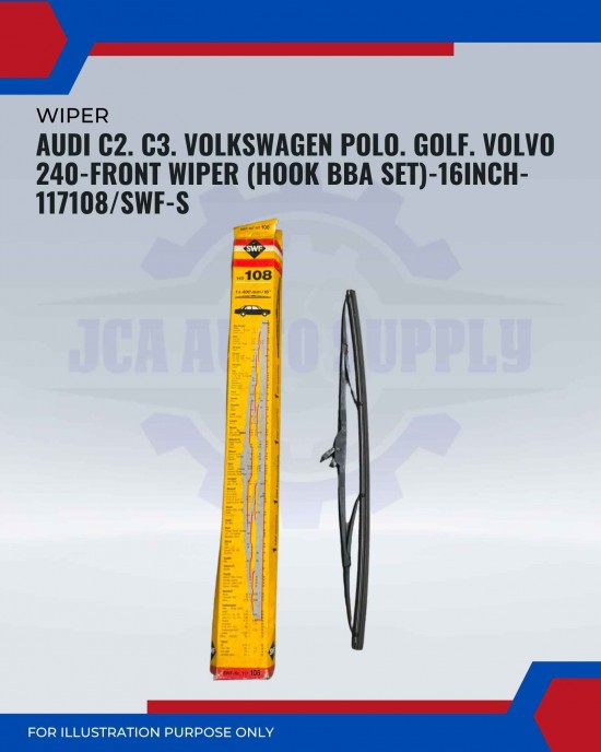 Front Wiper (Hook BA)-Audi C2. C3. Volkswagen Polo. Golf. Volvo 240-16 Inch-117108/SWF-S