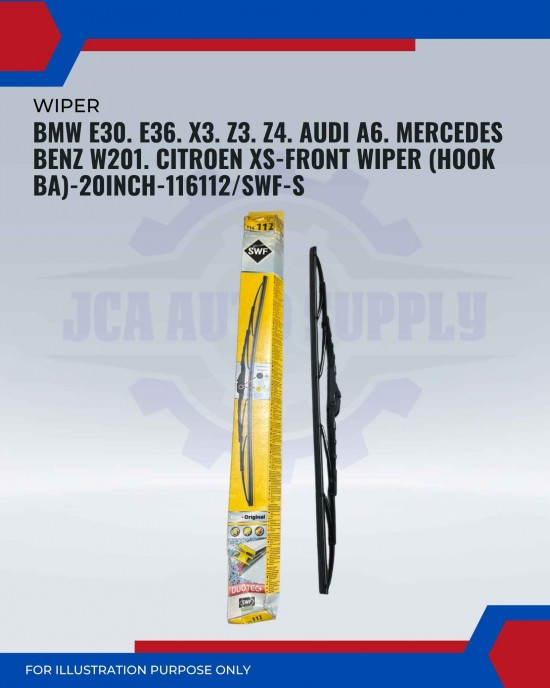 Front Wiper (Hook BA)-BMW E30. E36. X3. Z3. Z4. Audi A6. Mercedes Benz W201. Citroen XS-20 Inch-116112SWF-S
