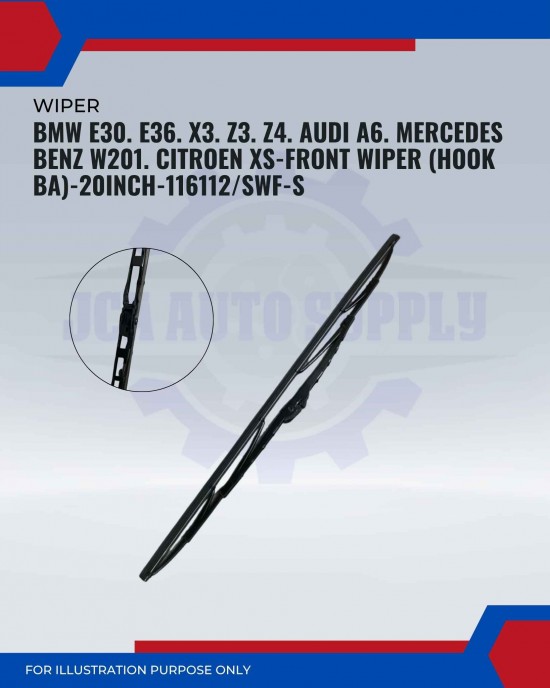 Front Wiper (Hook BA)-BMW E30. E36. X3. Z3. Z4. Audi A6. Mercedes Benz W201. Citroen XS-20 Inch-116112SWF-S